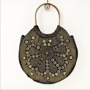 Vintage Black/Gold Beaded Purse With Metal Handles